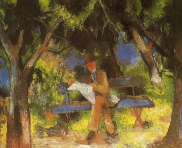 Hombre leyendo en un parque Lesender Mannim Park Expresionista Pinturas al óleo